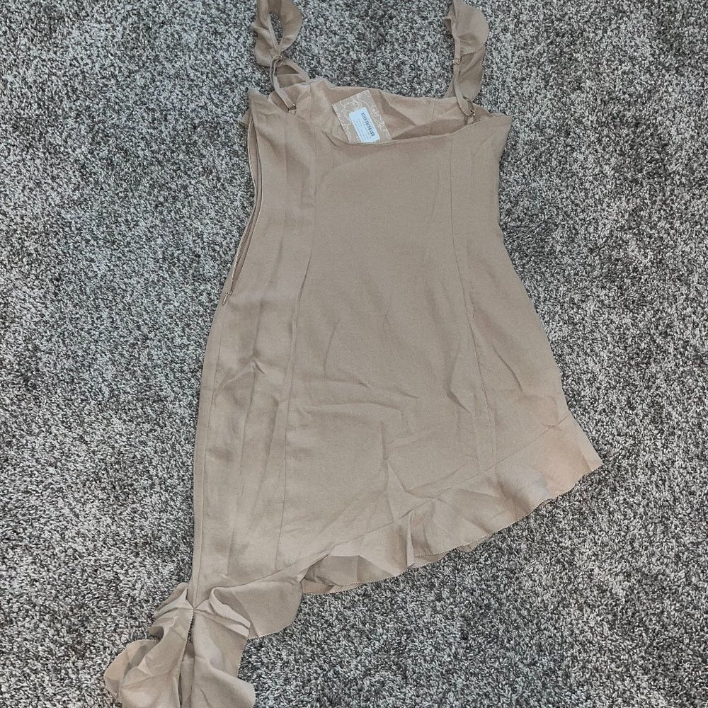 Maeve Asymmetric Ruffle Dress - Taupe, MESHKI